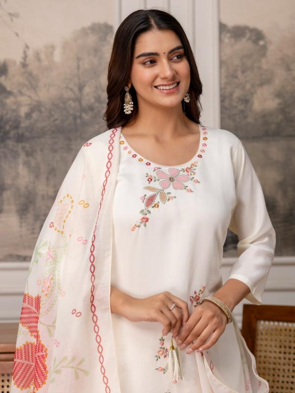VP 9929 W Women’s Roman Silk Straight Kurta Pent Dupatta Sets with Embroidery Work | 3pcs Ethnic Set